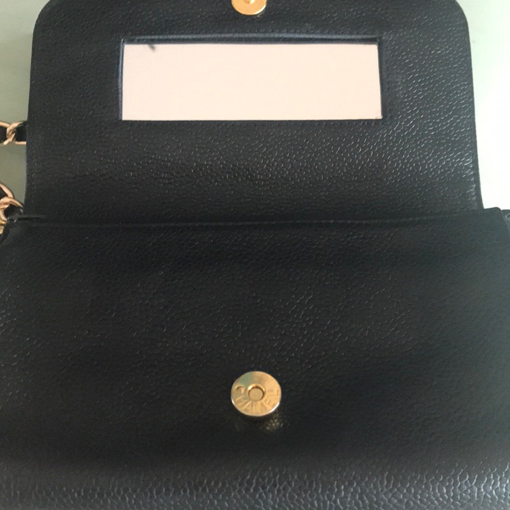 CHANEL Black Quilted CC Logo Caviar pouch-modified with added chain holes - Picture 6 of 8